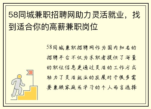 58同城兼职招聘网助力灵活就业，找到适合你的高薪兼职岗位