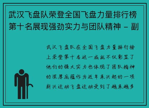 武汉飞盘队荣登全国飞盘力量排行榜第十名展现强劲实力与团队精神 - 副本